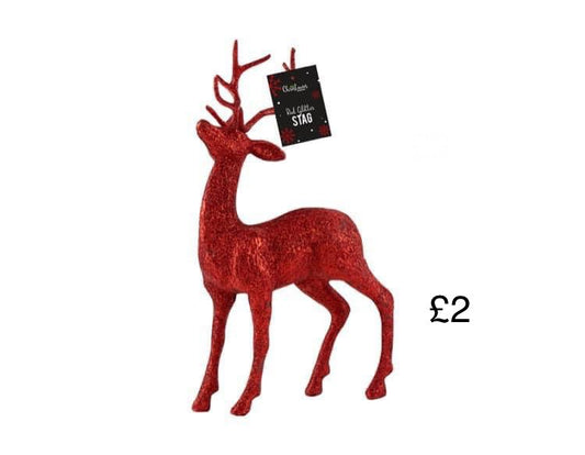 25CM RED GLITTERED CHRISTMAS STAG